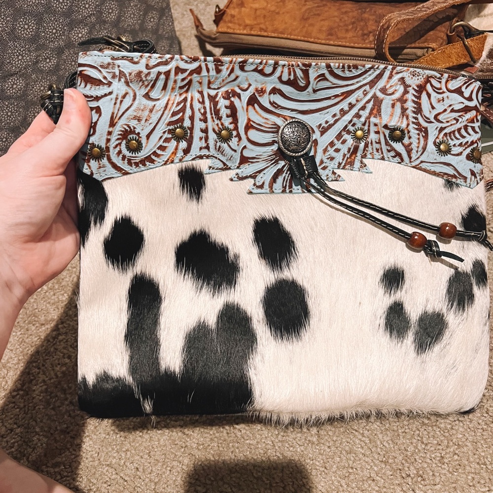 Cowhide and Tooled Leather Women's Bag